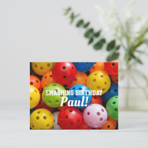Carte Postale Balles de pickleball colorées, texte personnalisé