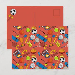 Carte Postale Balles de sport rétro de bande dessinée