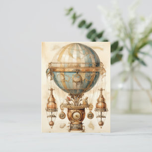Carte Postale Ballon à air chaud bleu vapeur vintage (3)