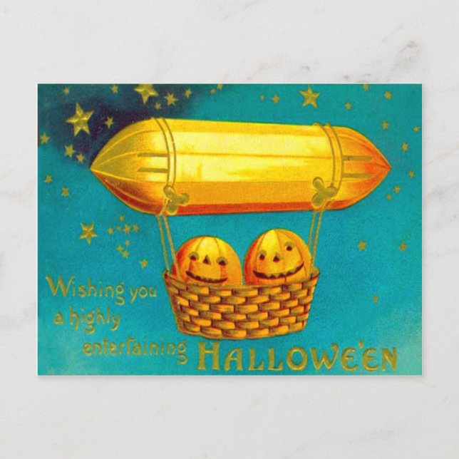 Carte Postale Ballon à air chaud citrouille Jack O' Lantern (Devant)