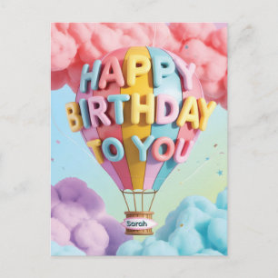 Carte Postale Ballon à air chaud "Joyeux Anniversaire" 3D fantai