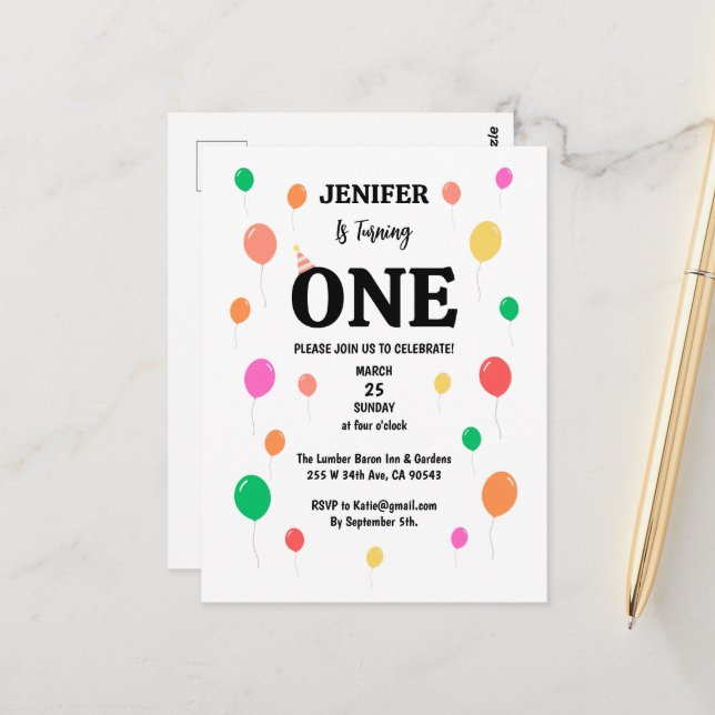 Carte Postale ballon de fête coloré joyeux (Devant/Arrière en situation)