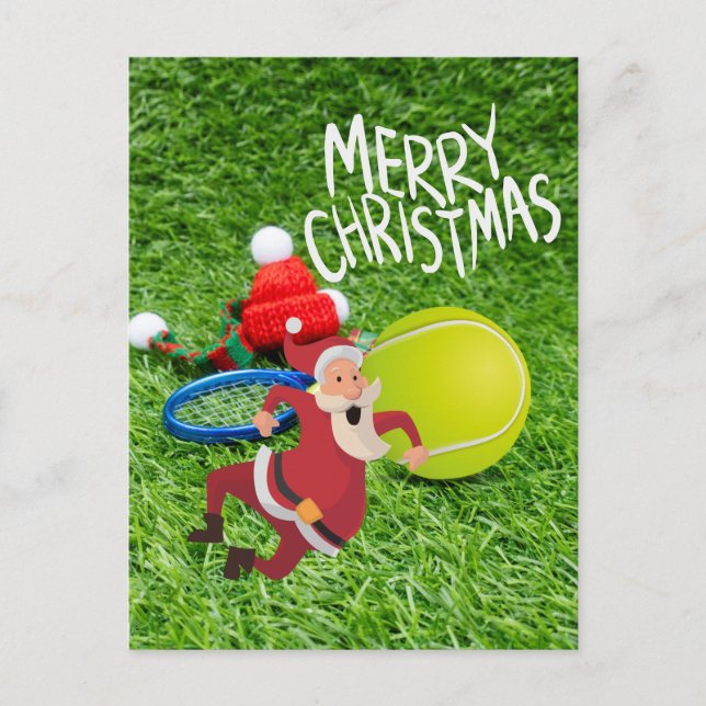 Carte Postale Ballon de tennis avec le Père Noël Joyeux Noël (Devant)