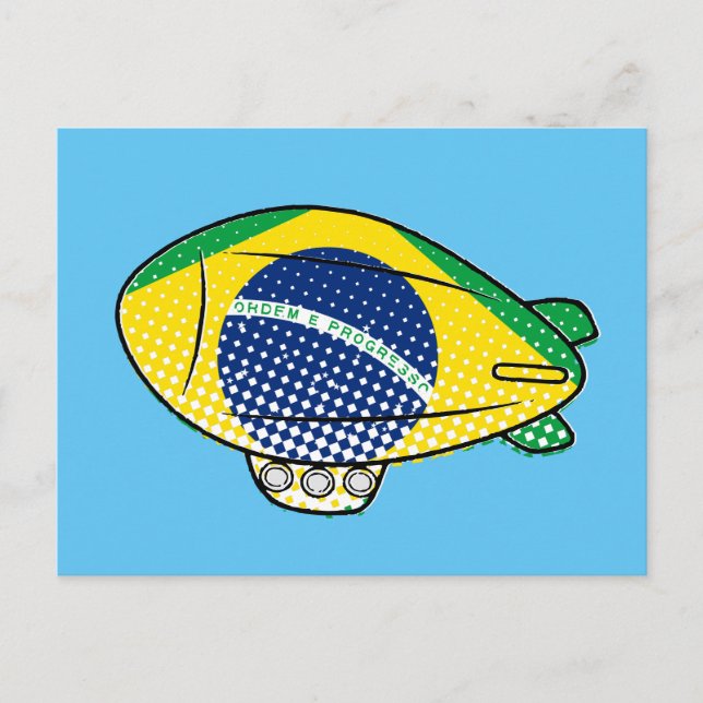 Carte Postale Ballon dirigeable drapeau brésilien dans un ciel b (Devant)