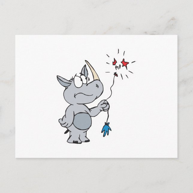 Carte Postale ballon éclaté rhinocéros triste (Devant)