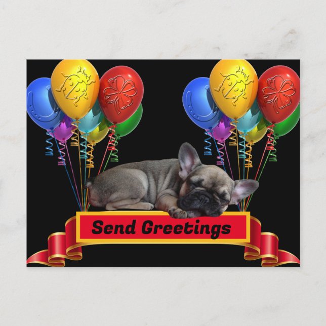 Carte Postale Ballon en forme de Bouledogue Français (Devant)