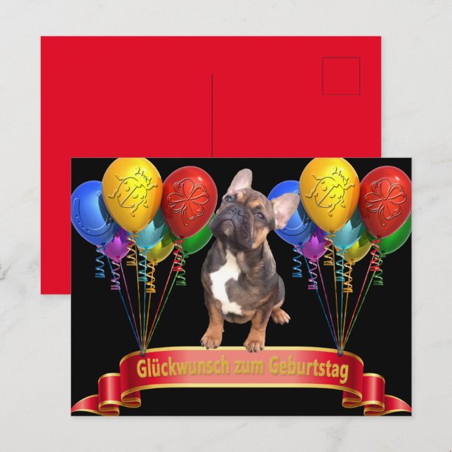 Carte Postale Ballon en forme de bouledogue français (Devant / Derrière)