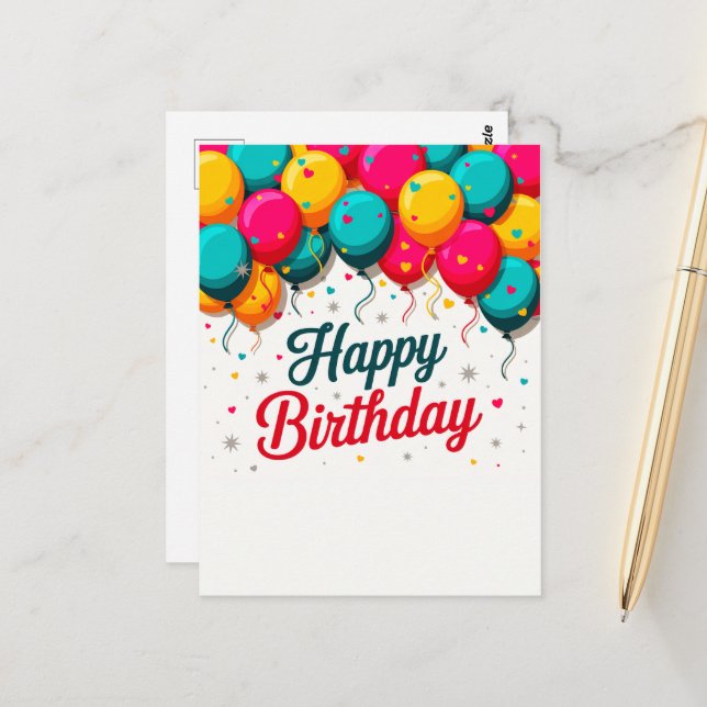 Carte Postale Ballon Joyeux Anniversaire (Devant/Arrière en situation)