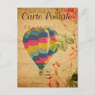 Carte Postale Ballon vintage à air chaud Floral Flowers Français