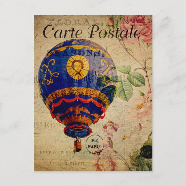 Carte Postale Ballon vintage à air chaud Floral Flowers Français (Devant)