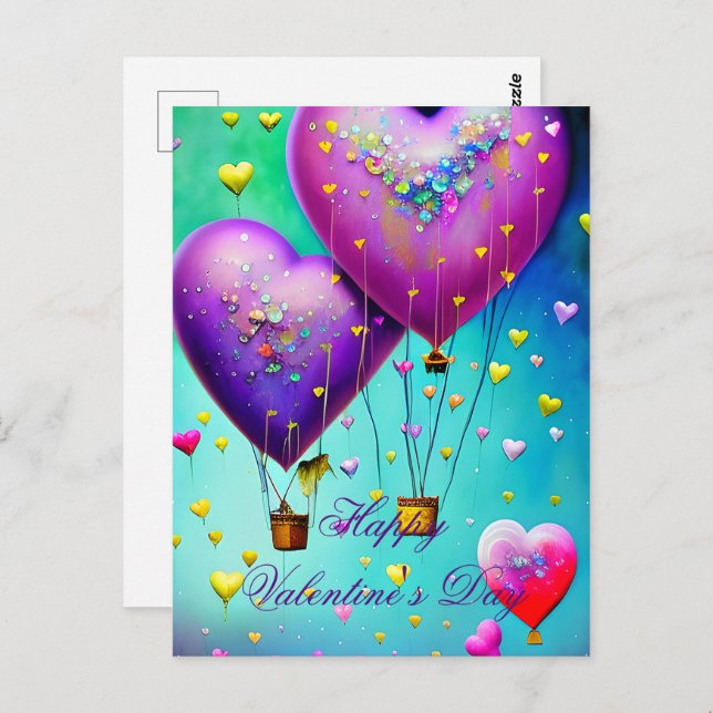 Carte Postale Ballons à air de coeur mignon valentine (Devant / Derrière)