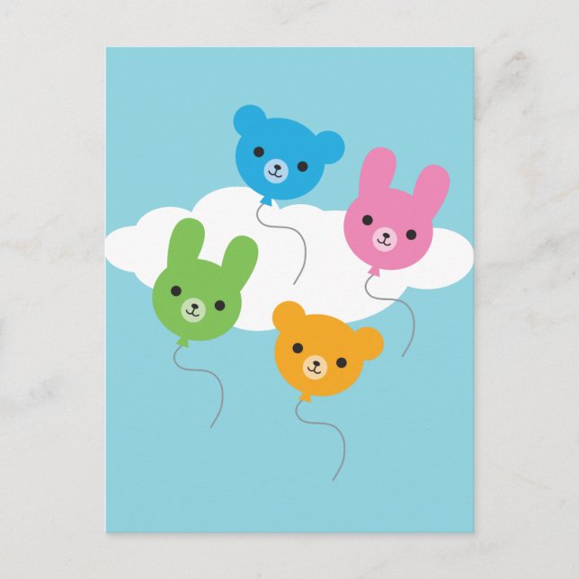 Carte Postale Ballons animaux de Kawaii (Devant)