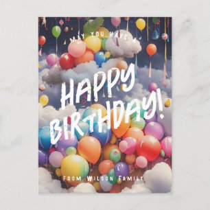 Carte Postale Ballons arc-en-ciel modifiable Bithday saluant