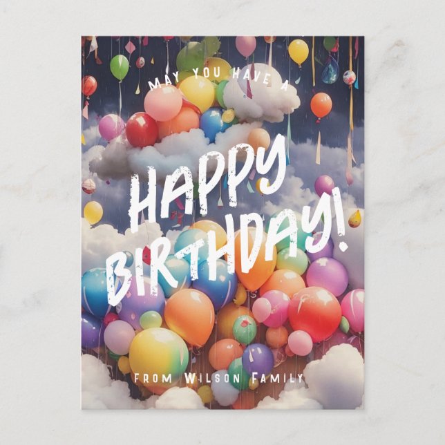 Carte Postale Ballons arc-en-ciel modifiable Bithday saluant (Devant)