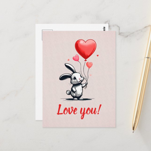 Carte Postale Ballons Bunny Love (Devant/Arrière en situation)