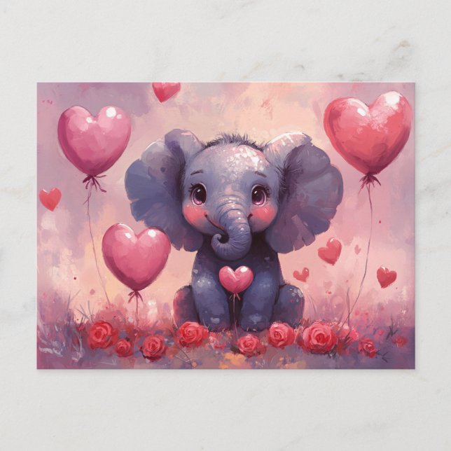 Carte Postale Ballons Coeur de veau Eléphant mignon (Devant)