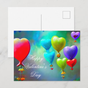 Carte Postale Ballons coeur flottants valentin