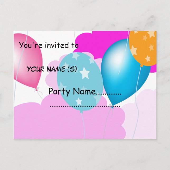 Carte Postale ballons colorés et nuages invitation (Devant)