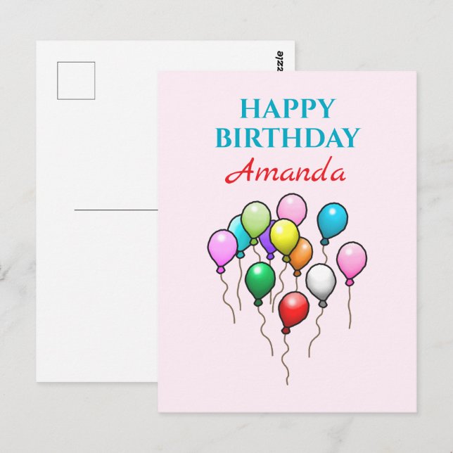 Carte Postale Ballons d'anniversaire colorés (Devant / Derrière)