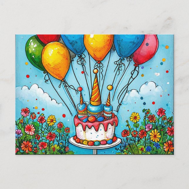 Carte Postale Ballons d'anniversaire colorés (Devant)