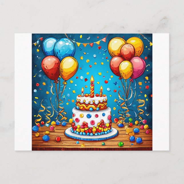 Carte Postale Ballons d'anniversaire colorés (Devant)
