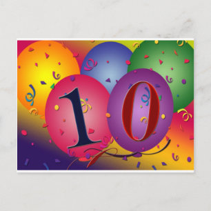 Carte Postale Ballons d'anniversaire de 10 ans !