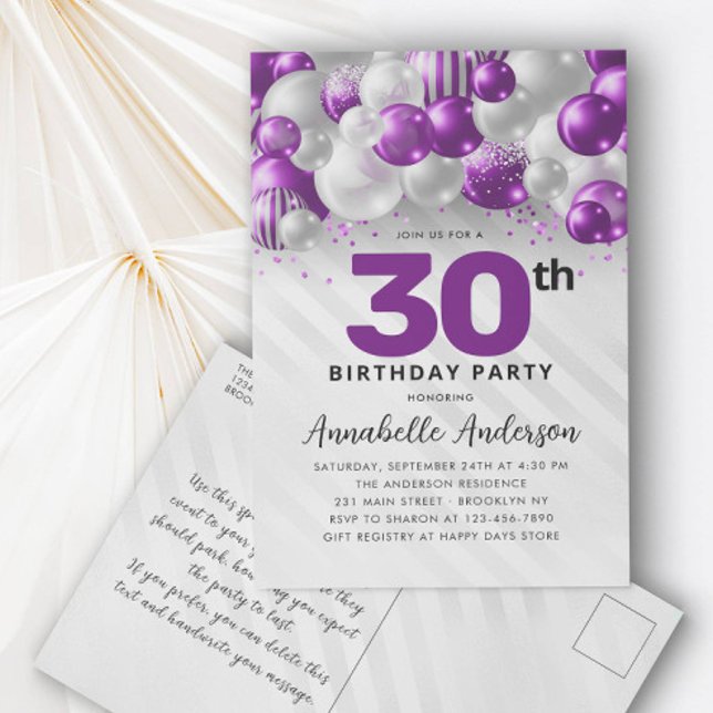 Carte Postale Ballons d'argent violet violet n'importe quel âge (Créateur téléchargé)