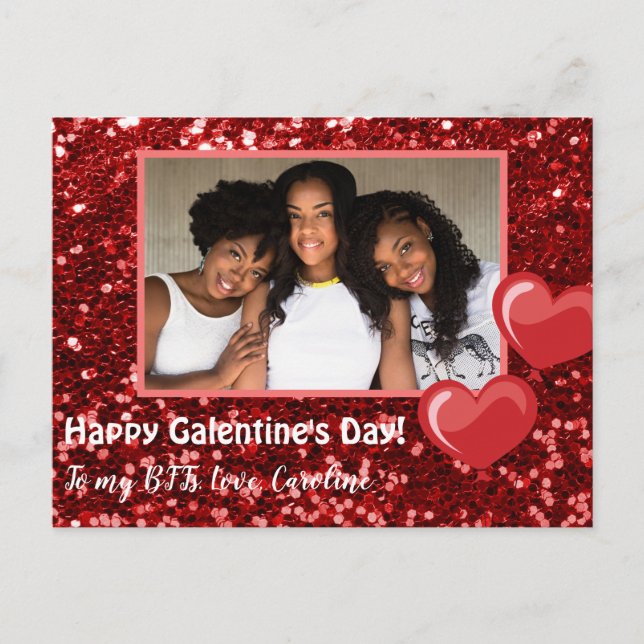 Carte Postale Ballons de coeur de parties scintillant rouge BFF  (Devant)