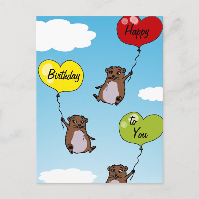 Carte Postale Ballons de hamster, Joyeux anniversaire pour vous (Devant)