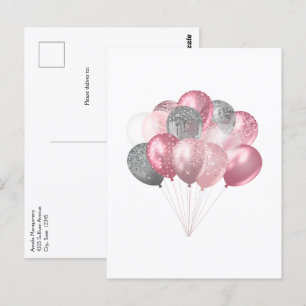 Carte Postale Ballons de parties scintillant rose et argent
