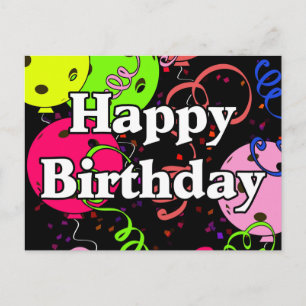 Carte Postale Ballons de Pickleball Confettis Joyeux Anniversair