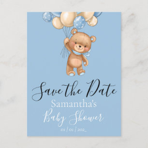 Carte Postale Ballons d'ours en peluche bleu Enregistrer la date