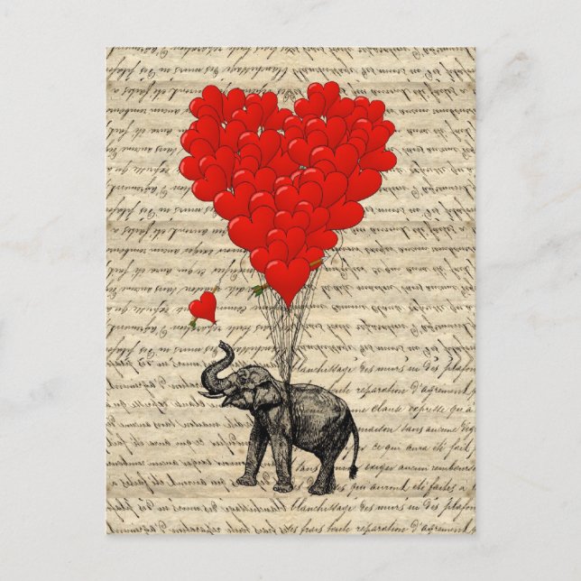 Carte Postale Ballons éléphants et en forme de coeur (Devant)