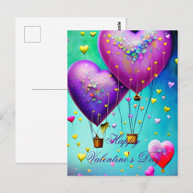 Carte Postale Ballons en forme de cœur pour la Saint-Valentin (Devant / Derrière)