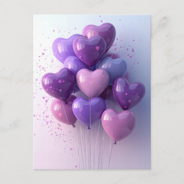 Carte Postale Ballons en forme de coeur Salutation de Valentine (Devant)