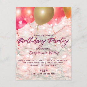 Carte Postale Ballons Et Étincelles Sur Papier Anniversaire