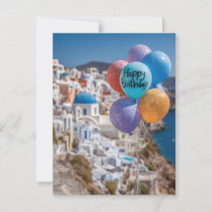 Carte Postale Ballons Joyeux Anniversaire à Santorin, Grèce
