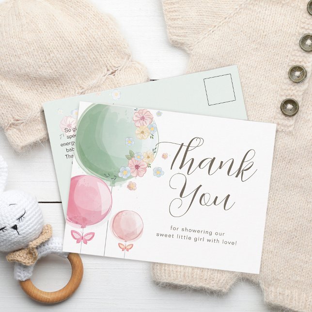Carte Postale Ballons mignons | MERCI BABY SHOWER (Cute Balloons | Baby Shower Thank You Postcard)