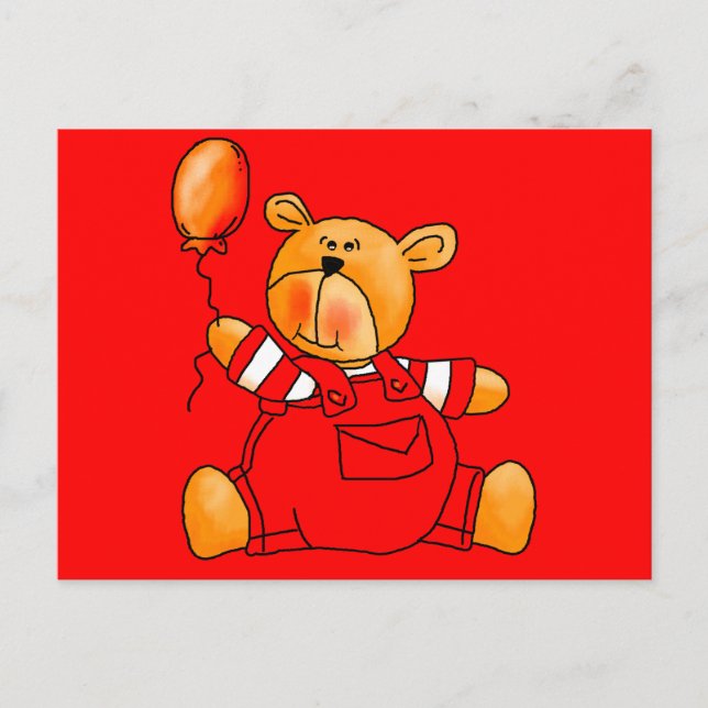 Carte Postale Ballons Ours Rouge pour Enfants (Devant)