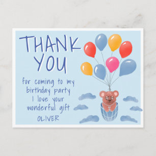 Carte Postale Ballons Ourson Mignon Anniversaire Enfants Merci 