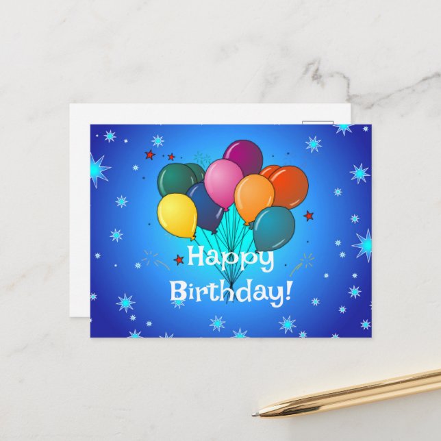 Carte Postale Ballons pour la fête d'anniversaire (Devant/Arrière en situation)