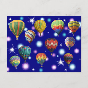 Carte Postale Ballons Volants Rose Bleu Brillant Étincelant