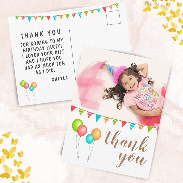 Carte Postale Balloon Bunting Flags Thank you Birthday Photo  (Créateur téléchargé)