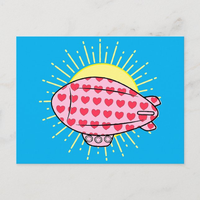 Carte Postale Balloon rose Blimp Rouge Coeur Motif Personnalisé (Devant)