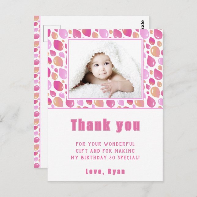 Carte Postale Balloon rose fille Merci d'anniversaire (Devant / Derrière)