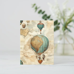 Carte Postale Balloon vintage à air chaud dans un paysage serein