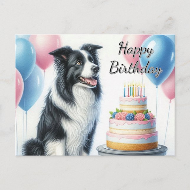 Carte Postale Balloons de gâteau d'anniversaire Border Collie (Devant)