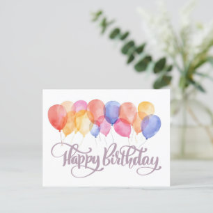 Carte Postale Balloons Joyeux Anniversaire Aquarelle Fête