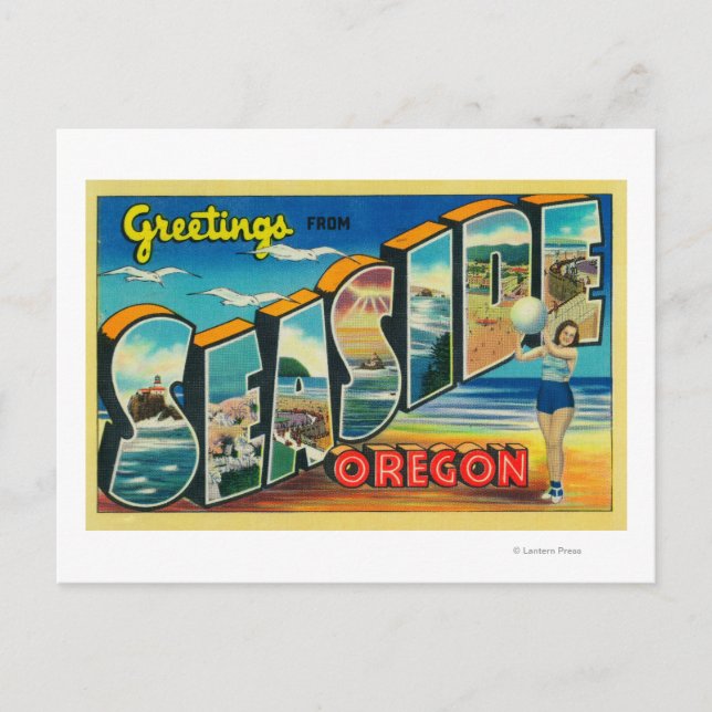 Carte Postale Balnéaire, Oregon - Grandes Scènes Lettre (Devant)