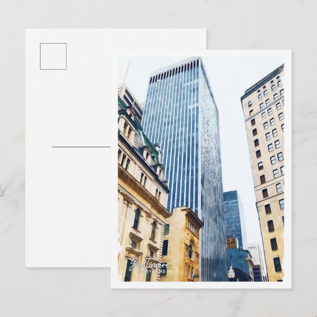 Carte Postale Baltimore Maryland belle peinture à l'huile ville (Devant / Derrière)